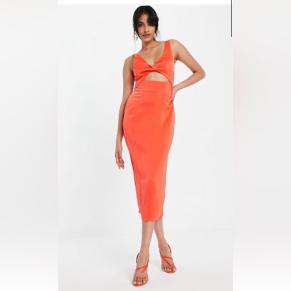 ASOS Design Twist Front Keyhole Midi Dress, Size 14